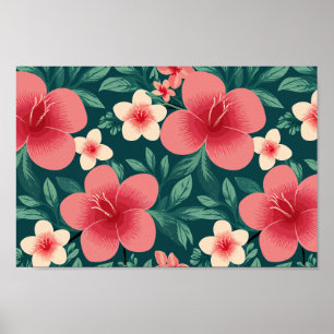 Tropische Bloemen met Rode Crème en Hibiscus Poster