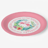 Tropische bloemen met roze flamingos papieren bordje (Gekanteld)