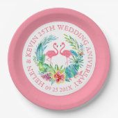 Tropische bloemen met roze flamingos papieren bordje (Voorkant)