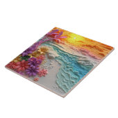 Tropische Bloemen met Strand Zonsondergang Tegeltje (Zijkant)