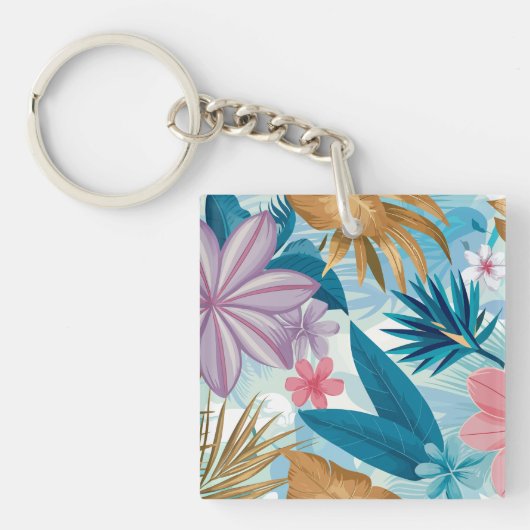 Tropische bloemen met weelderige bladeren en exoti sleutelhanger (Voorkant)