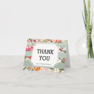 Tropische Bloemen Mint Strepen Dank je Bedankkaart