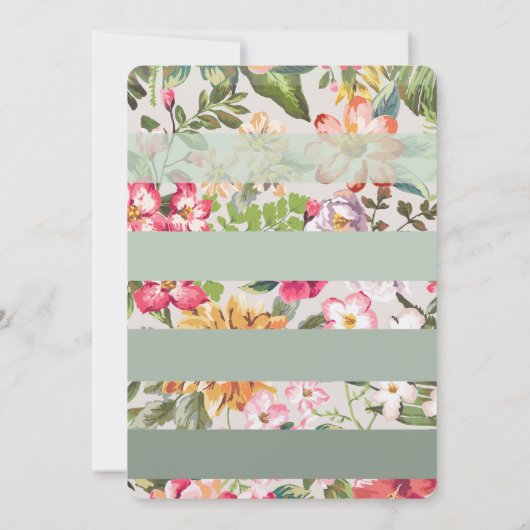 Tropische Bloemen Mint Stripes Bruiloft Kaart (Achterkant)