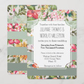 Tropische Bloemen Mint Stripes Bruiloft Kaart (Voorkant / Achterkant)