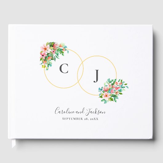 Tropische Bloemen Monogram Bruiloft Gastenboek (Voorkant)