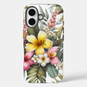 Tropische Bloemen Monogram Eiland Ontwerp iPhone 16 Hoesje