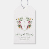 Tropische Bloemen Monogram Huwelijk Cadeaulabel (Voorkant)