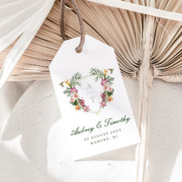 Tropische Bloemen Monogram Huwelijk Cadeaulabel