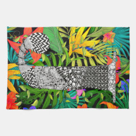 Tropische Bloemen Monogram J Keukenhanddoek
