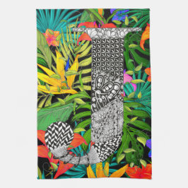 Tropische Bloemen Monogram J Keukenhanddoek