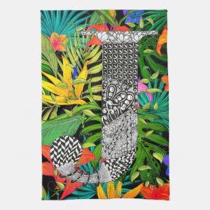 Tropische Bloemen Monogram J Keukenhanddoek