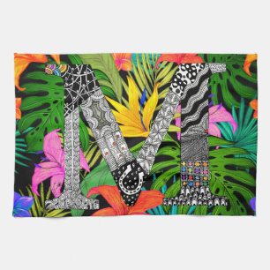 Tropische Bloemen Monogram M Keukenhanddoek