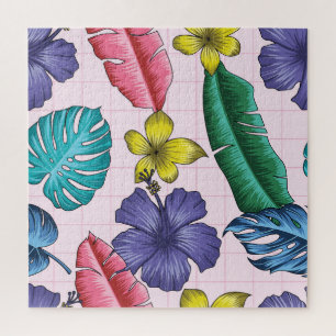 Tropische bloemen: naadloos blad patroon legpuzzel