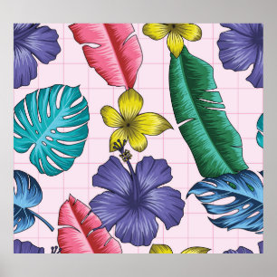 Tropische bloemen: naadloos blad patroon poster