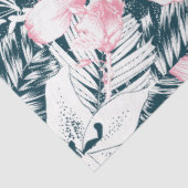 Tropische Bloemen Navy Roze Tissuepapier (Detail)