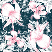 Tropische Bloemen Navy Roze Tissuepapier