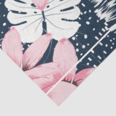 Tropische Bloemen Navy Roze Tissuepapier (Detail)
