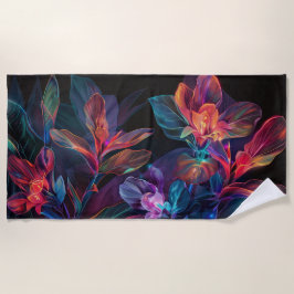Tropische bloemen. Neon. Badhanddoek