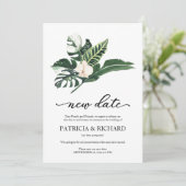 Tropische Bloemen Nieuwe Datum Huwelijk Uitstel Kaart (Staand voorkant)