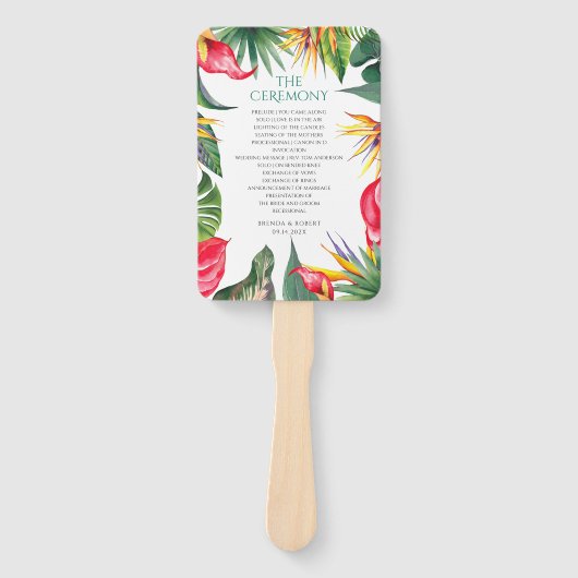 Tropische bloemen oases bruiloft handwaaier (Voorkant)