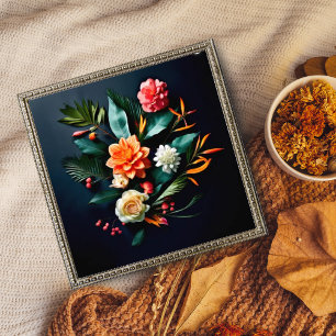 Tropische bloemen op donkere achtergrond foto afdruk