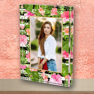 Tropische bloemen op zwarte witte strepen fotoblokken