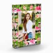 Tropische bloemen op zwarte witte strepen fotoblokken (Links)