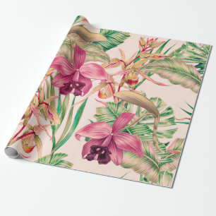 Tropische bloemen, orchidebloem, oerwoud bladeren, cadeaupapier