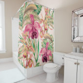 Tropische bloemen, orchidebloem, oerwoud bladeren, douchegordijn (In situ)