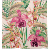 Tropische bloemen, orchidebloem, oerwoud bladeren, douchegordijn (Voorkant)