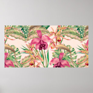 Tropische bloemen, orchidebloem, oerwoud bladeren, poster