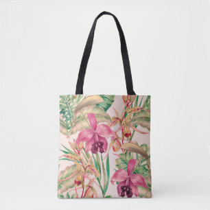 Tropische bloemen, orchidebloem, oerwoud bladeren, tote bag