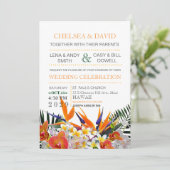 Tropische bloemen palm bladeren moderne chique bru kaart (Staand voorkant)