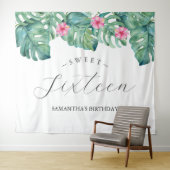 Tropische Bloemen Palm bladeren Photo Booth Achter Wandkleed (In Situ (horizontaal))