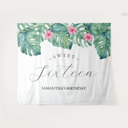 Tropische Bloemen Palm bladeren Photo Booth Achter Wandkleed (Voorkant (horizontaal))