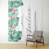 Tropische Bloemen Palm bladeren Photo Booth Achter Wandkleed (In situ)