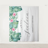 Tropische Bloemen Palm bladeren Photo Booth Achter Wandkleed (Voorkant)