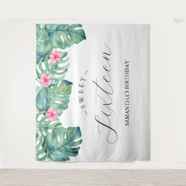 Tropische Bloemen Palm bladeren Photo Booth Achter Wandkleed