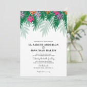 Tropische Bloemen & Palm Branch bruiloft uitnodigi Kaart (Staand voorkant)