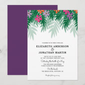 Tropische Bloemen & Palm Branch bruiloft uitnodigi Kaart (Voorkant / Achterkant)