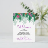 Tropische bloemen & Palm Branch Wedding Welkom Briefkaart (Staand voorkant)
