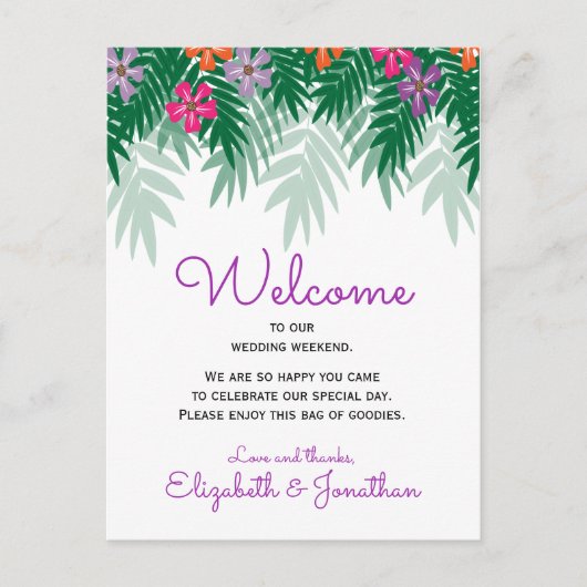 Tropische bloemen & Palm Branch Wedding Welkom Briefkaart (Voorkant)