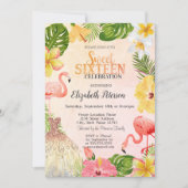 Tropische bloemen Palm Flamingo's Dress Sweet 16 Kaart (Voorkant)
