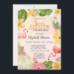 Tropische bloemen Palm Flamingo's Dress Sweet 16 Kaart<br><div class="desc">Tropische bloemen met palmbladeren en flamingo's. Deze uitnodiging is eenvoudig aan te passen voor uw evenement door simpelweg uw gegevens toe te voegen.</div>