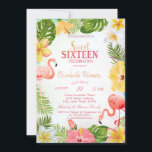 Tropische Bloemen Palm Flamingos Sweet 16 Party Kaart<br><div class="desc">Tropische bloemen met palmbladeren en flamingo's. Deze uitnodiging is eenvoudig aan te passen voor uw evenement door simpelweg uw gegevens toe te voegen.</div>
