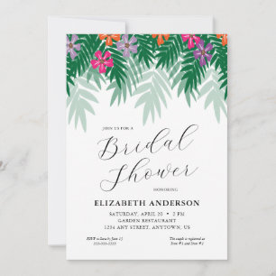 Tropische Bloemen & Palm Tak Bruidsdouche Kaart