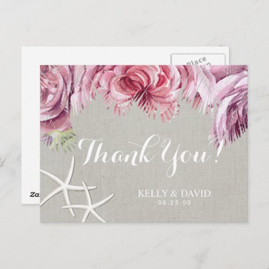 Tropische Bloemen Palm Tree Beach Zeesterren Dank Briefkaart (Voorkant / Achterkant)