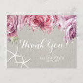 Tropische Bloemen Palm Tree Beach Zeesterren Dank Briefkaart (Voorkant)