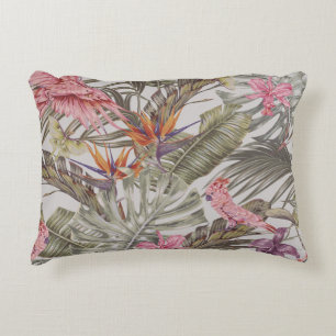Tropische bloemen, palmbladeren, paradijsvogel accent kussen