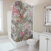 Tropische bloemen, palmbladeren, paradijsvogel douchegordijn (In situ)